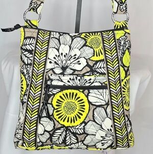 Vera Bradley Quilted Floral Crossbody Bag – Yellow Black White Zip Front